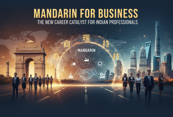 A visual representation of Indian and Chinese flags merging over a rising stock chart, symbolizing growing bilateral trade opportunities.